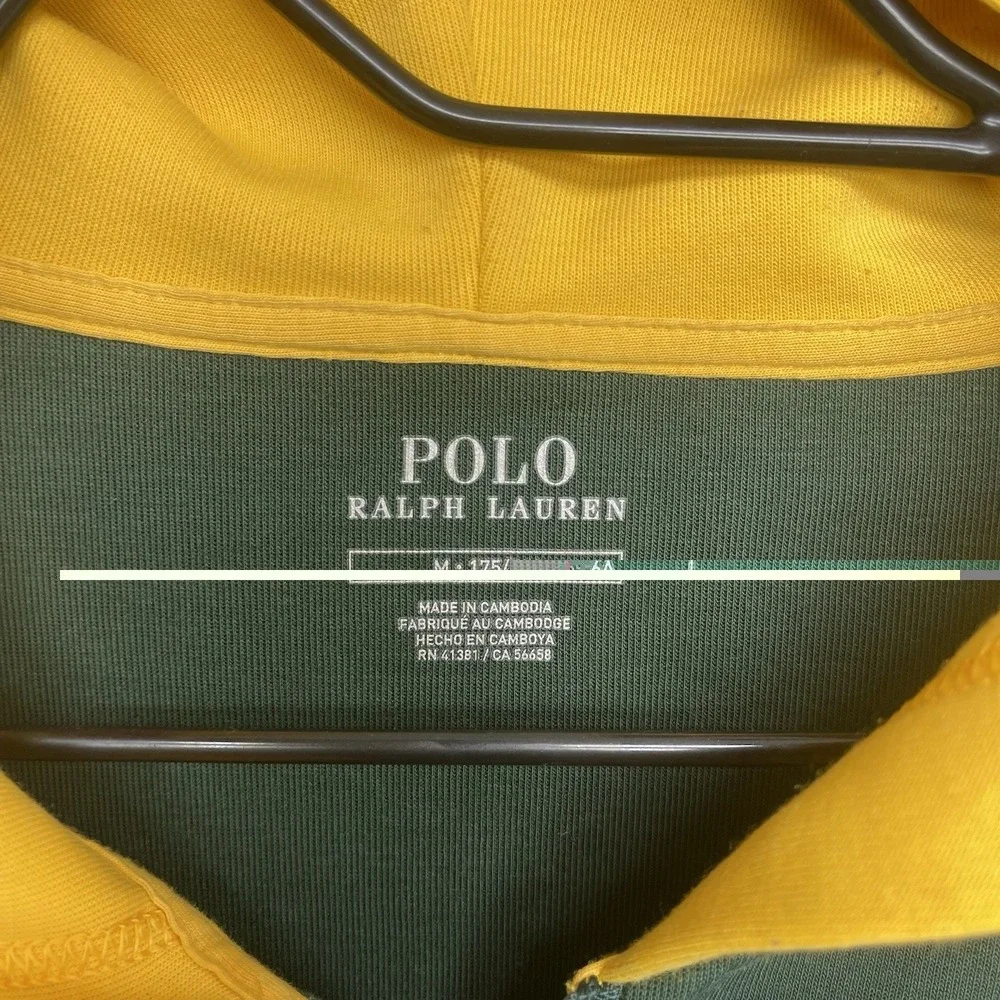 Polo Ralph Lauren Hoodie Mens Medium Colorblock Navy Blue Yellow Green Fleece